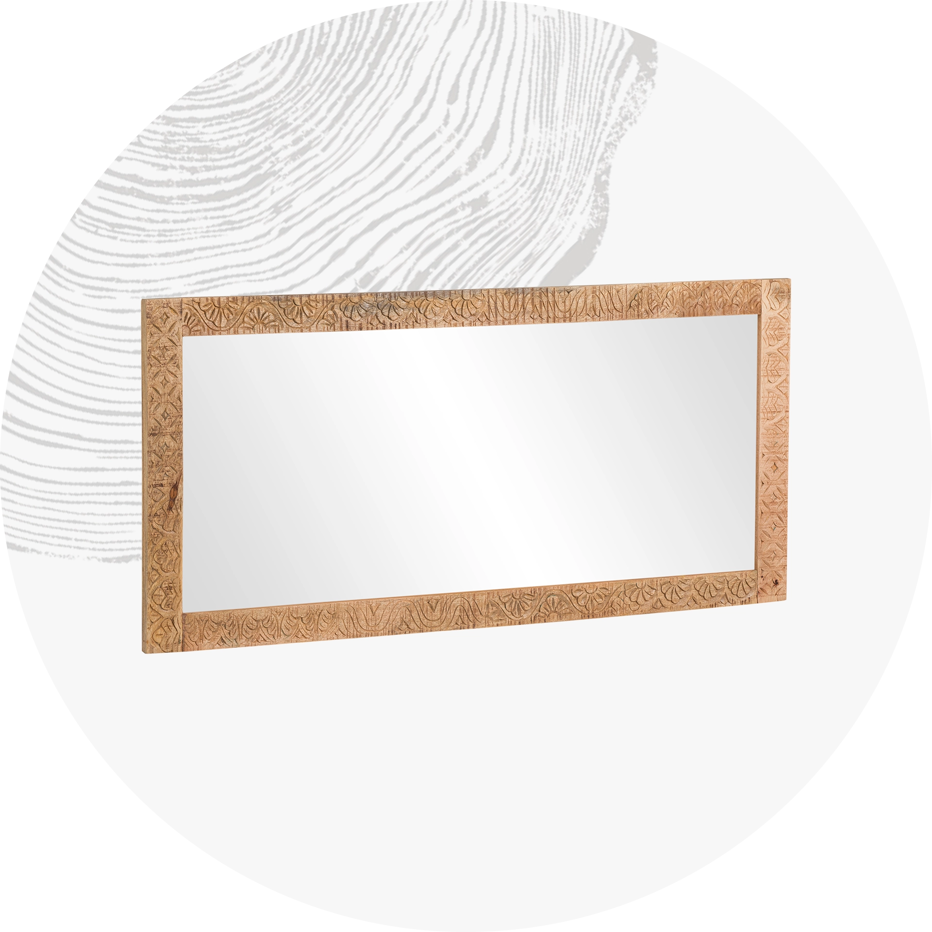 Wandspiegel mit warmem Holzrahmen, minimalistisches Design in natürlicher Holzoptik — ideal für Flur, Bad oder Schlafzimmer