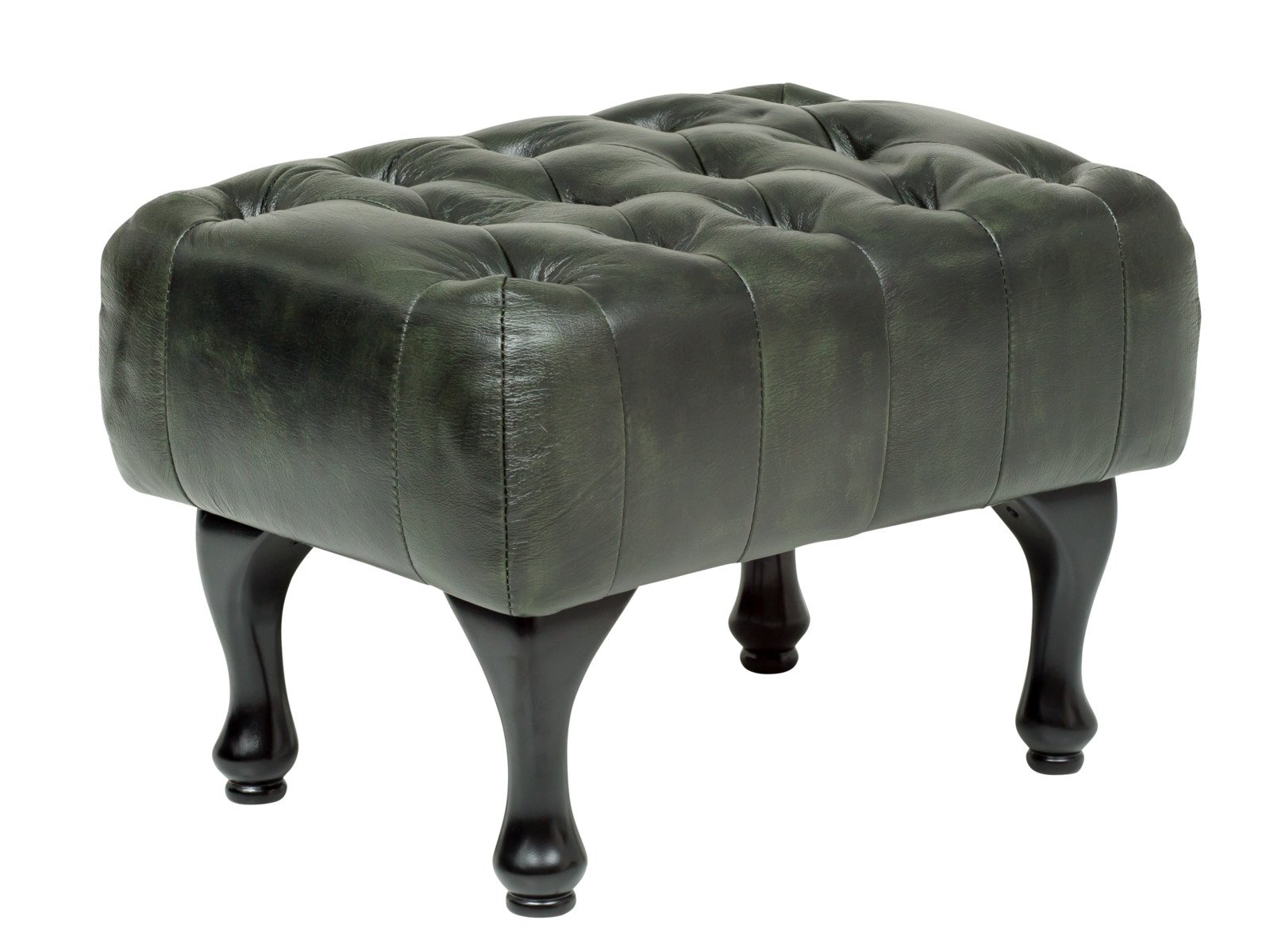 Hocker Chesterfield Pittsfield Echtleder grün 60x42x45 Schrägansicht