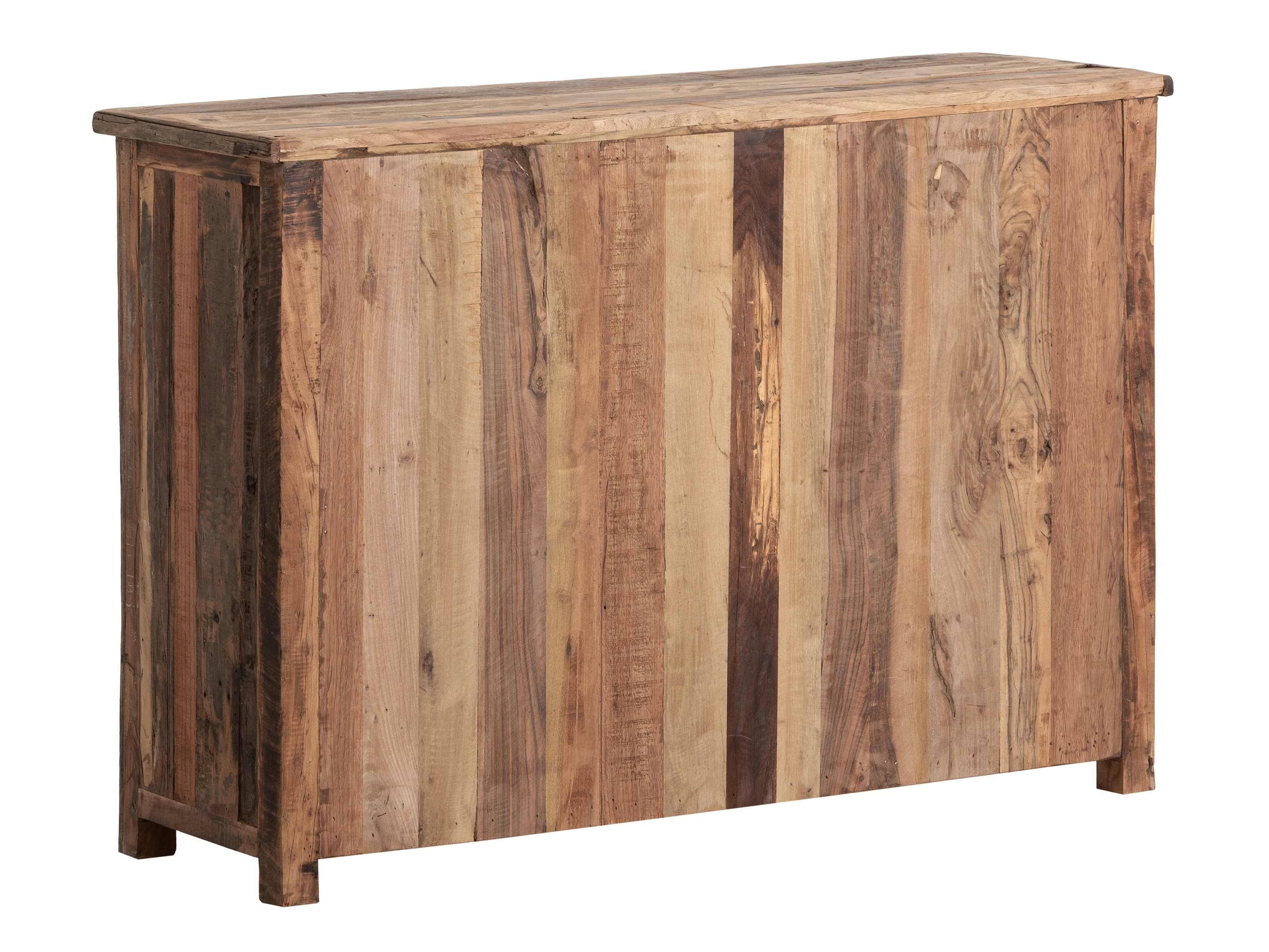 Freisteller-Frontansicht des Sideboard Sumatra 3-türig aus recyceltem Altholz unbehandelt braun für Wohnraum Stauraum