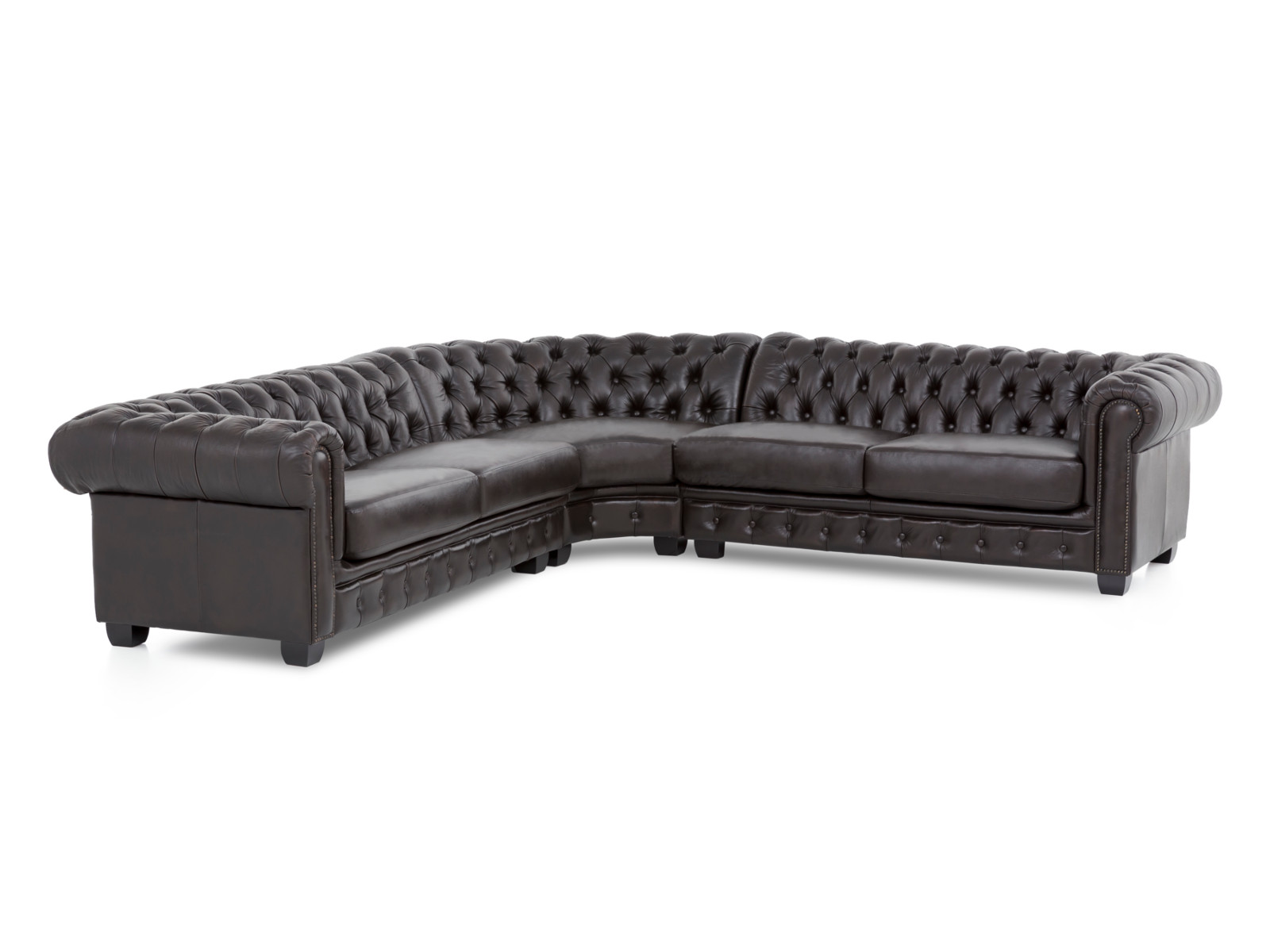 Ecksofa Chesterfield III braun Echtleder 294x74x294 Schrägansicht