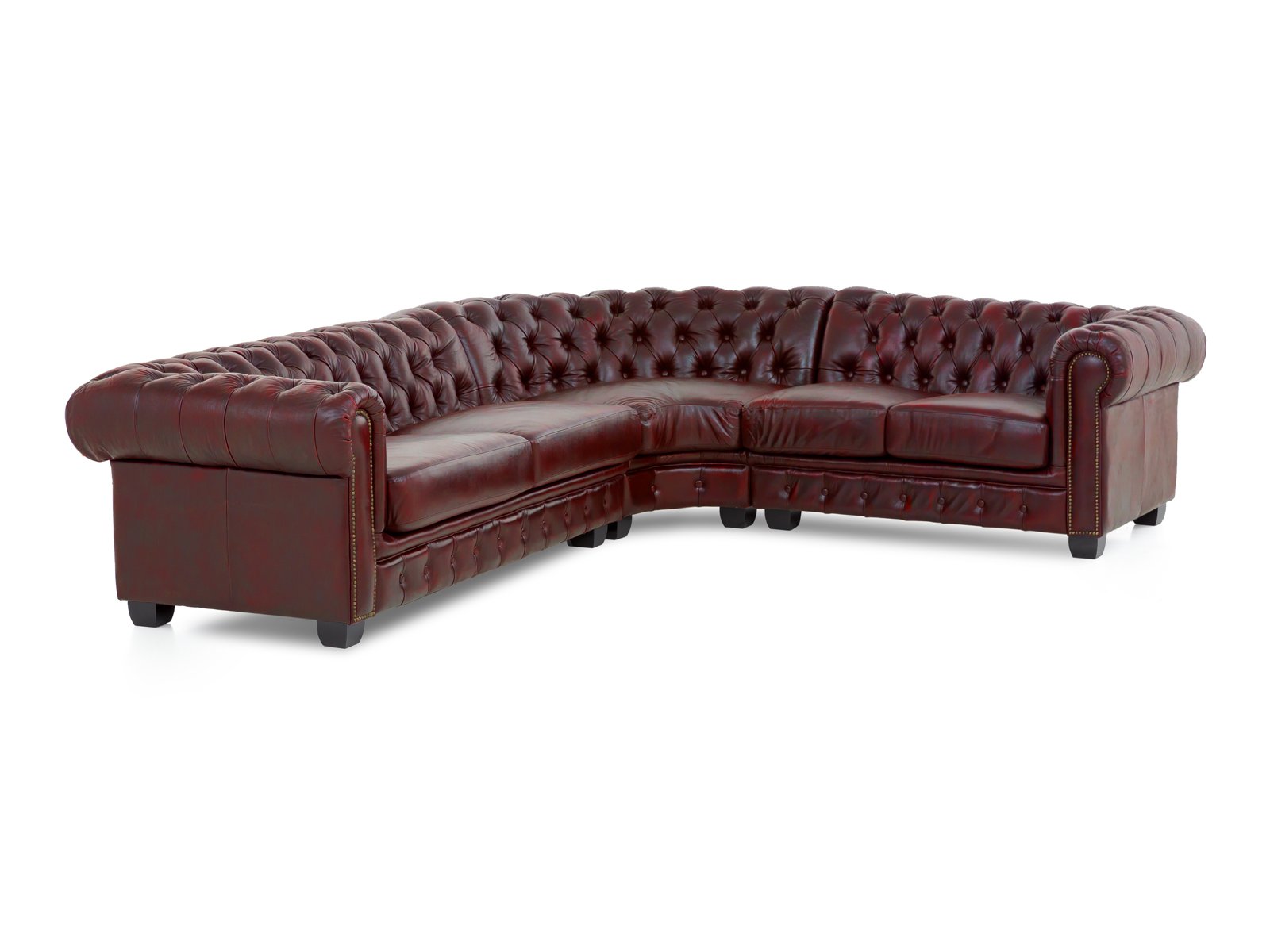 Ecksofa Chesterfield Echtleder II rot Echtleder 294x74x263 Schrägansicht