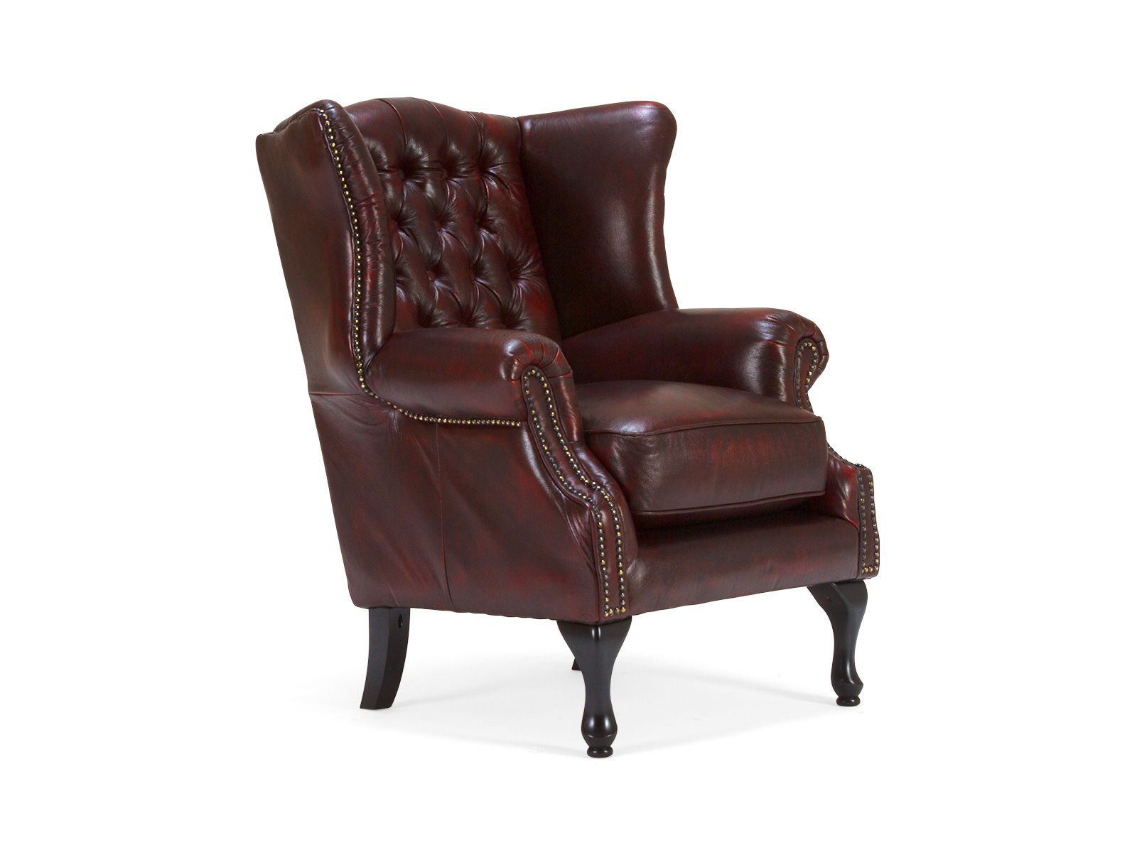 Ohrensessel Chesterfield Pittsfield Echtleder rot Ohrensessel Chesterfield Pittsfield Echtleder rot 89x104x79 Schrägansicht
