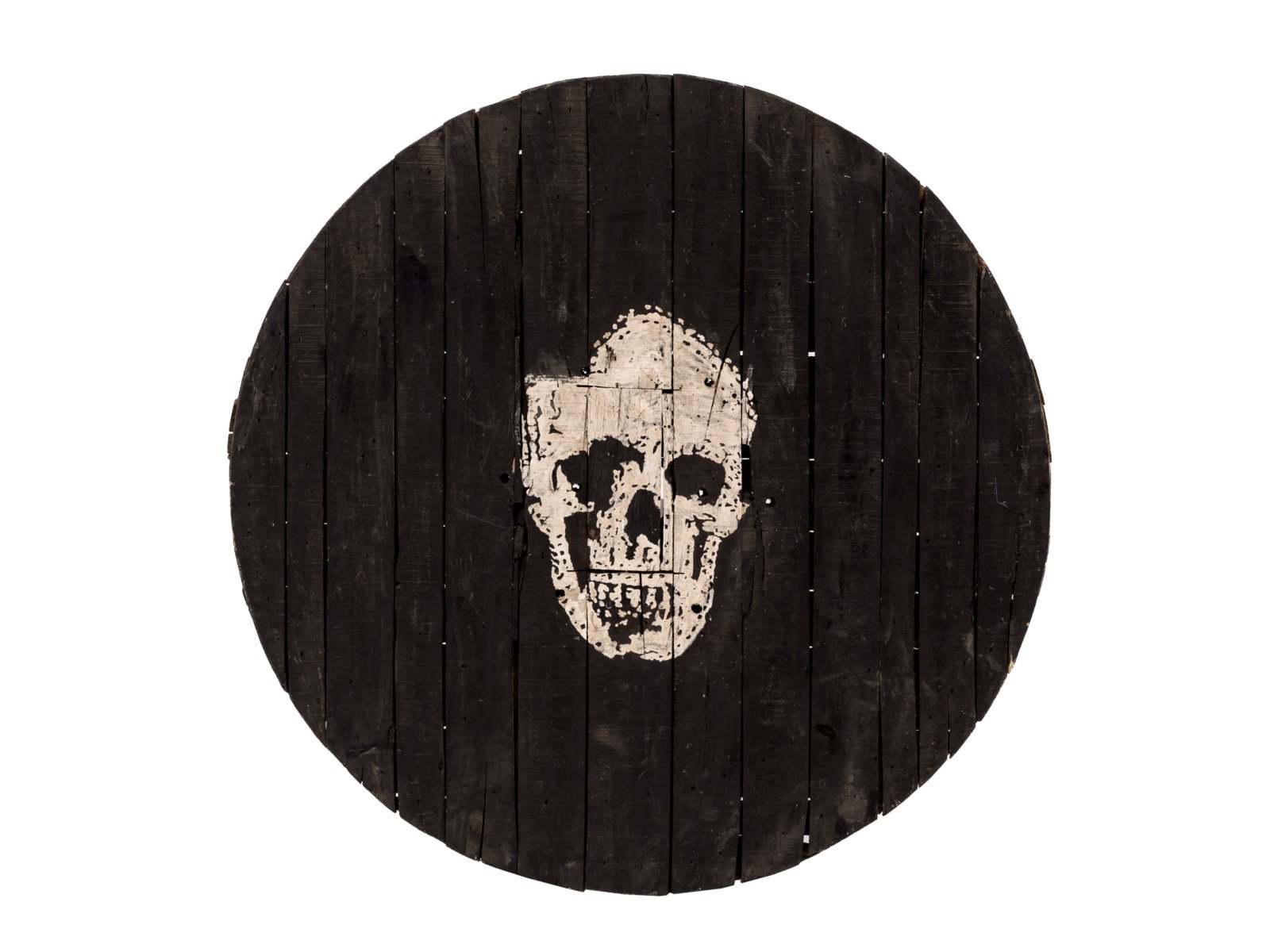 Wandbild Totenkopf D120cm Holz - recyceltes Hartholz 120x120x5 Frontansicht