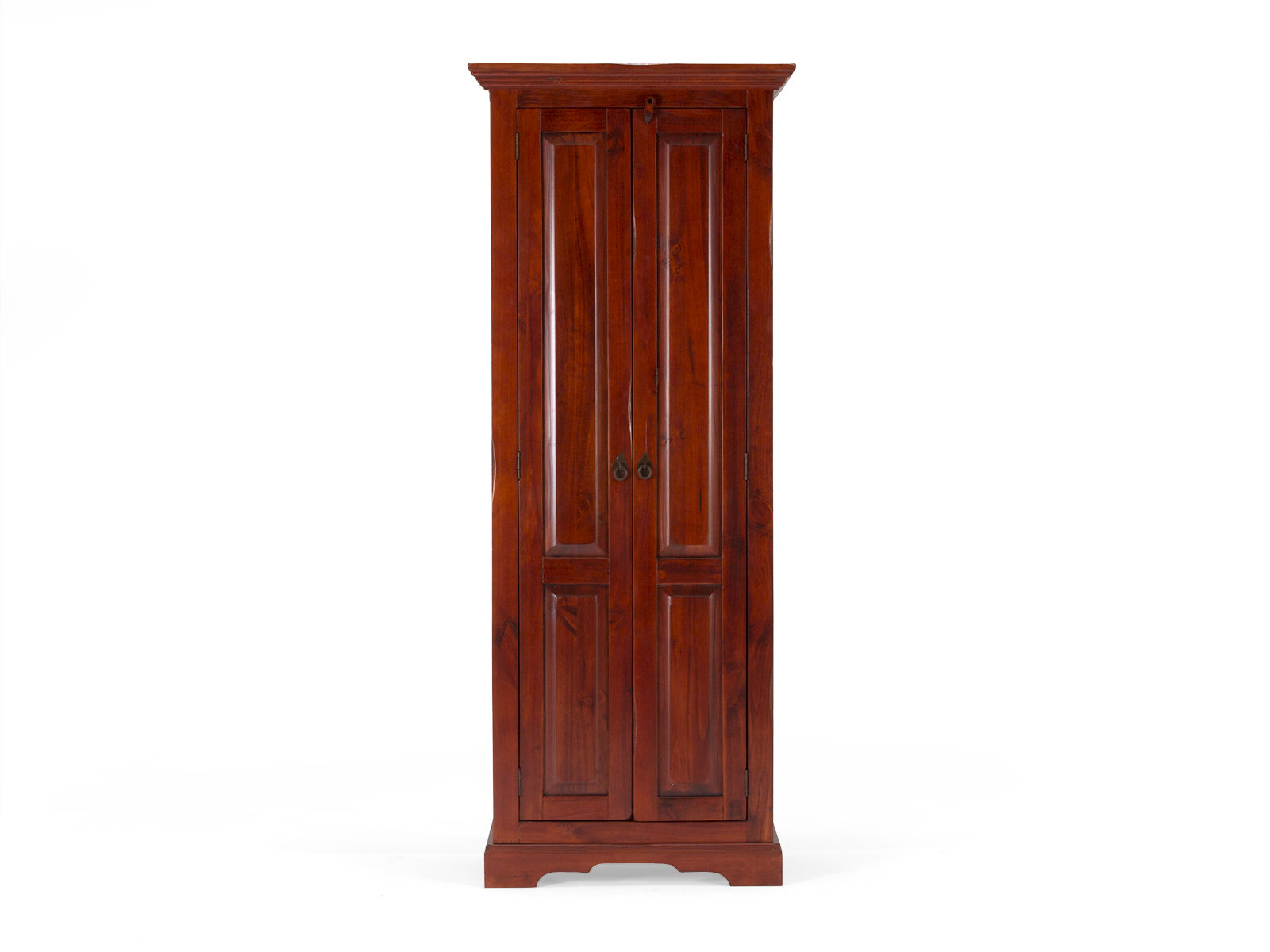 Freisteller-Frontansicht: Kleiderschrank Catana in braun lackierter Pinie (2 Türen, 75 × 190 × 44 cm)