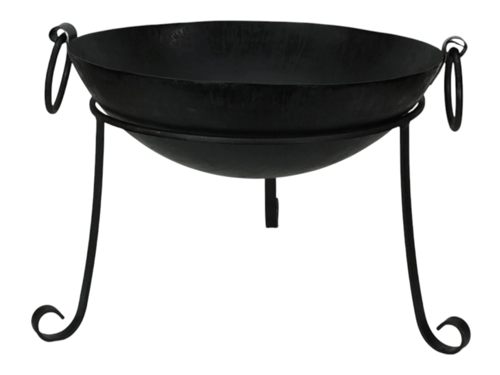 Feuerschale Embero Pure, Freisteller Frontansicht: schwarzer runder Metall-Feuerkorb auf Gestell (B50×H35×T50 cm)