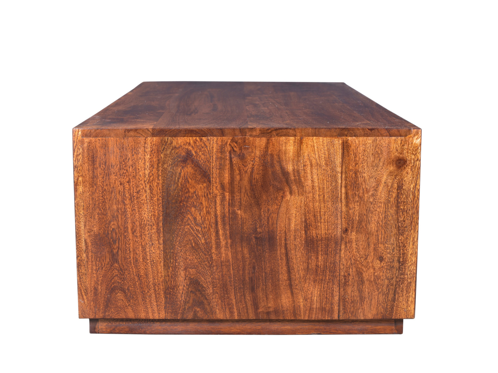 Freisteller Couchtisch Milburn, Frontansicht – lackierter Couchtisch aus Akazienholz, braun, rechteckig, 116 × 35 × 57 cm