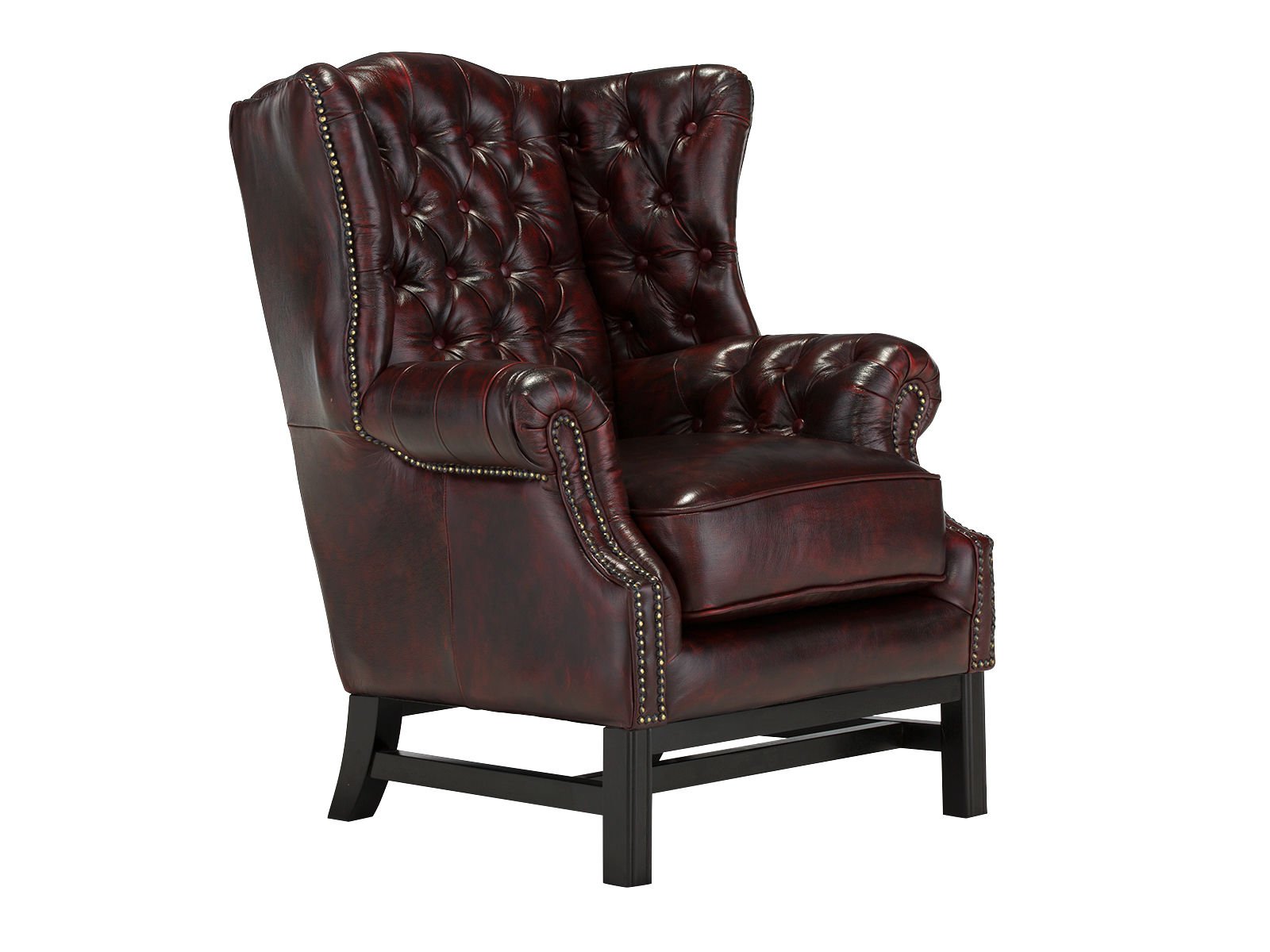 Ohrensessel Chesterfield Kingsfield Echtleder rot Ohrensessel Chesterfield Kingsfield Echtleder rot 89x104x79 Schrägansicht