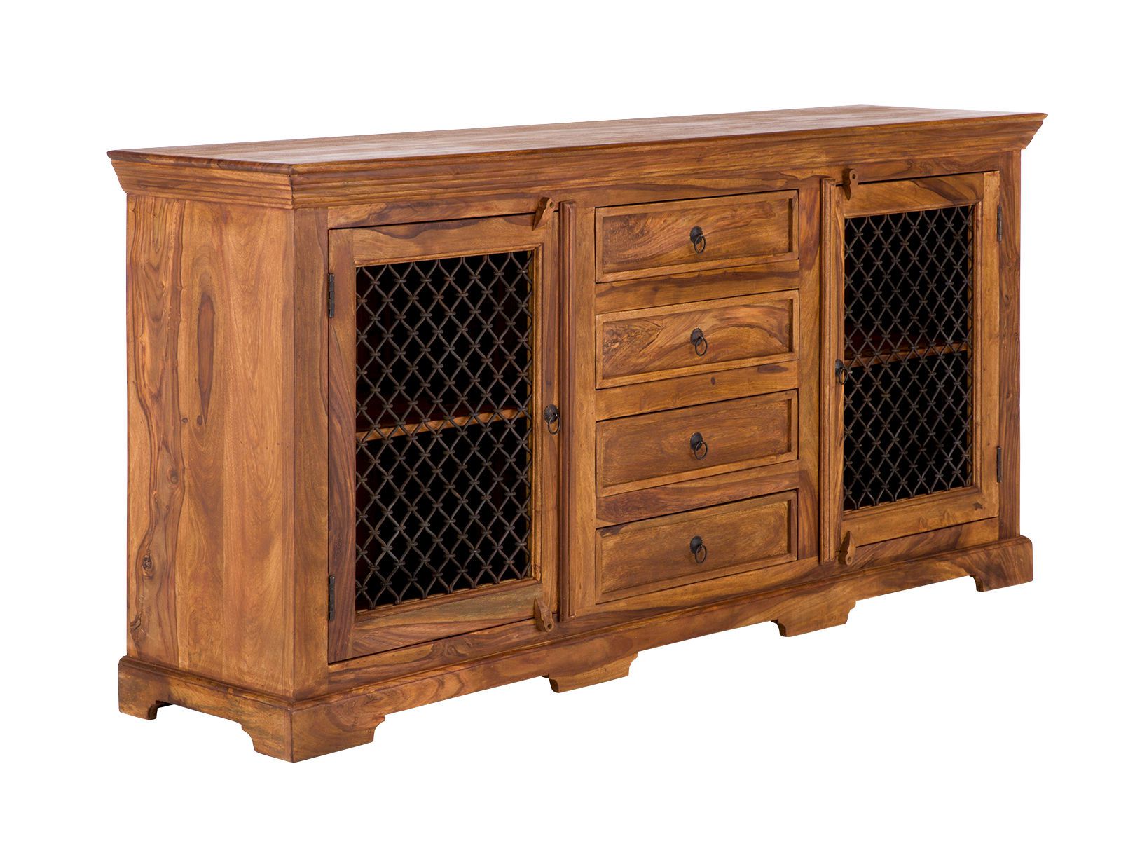 Freisteller 45°-Ansicht: Sideboard Merlino Akazie, braun lackiert, 2 Gittertüren, 4 Schubladen Freisteller 45°-Ansicht: Sideboard Merlino Akazie, braun lackiert, 2 Gittertüren, 4 Schubladen