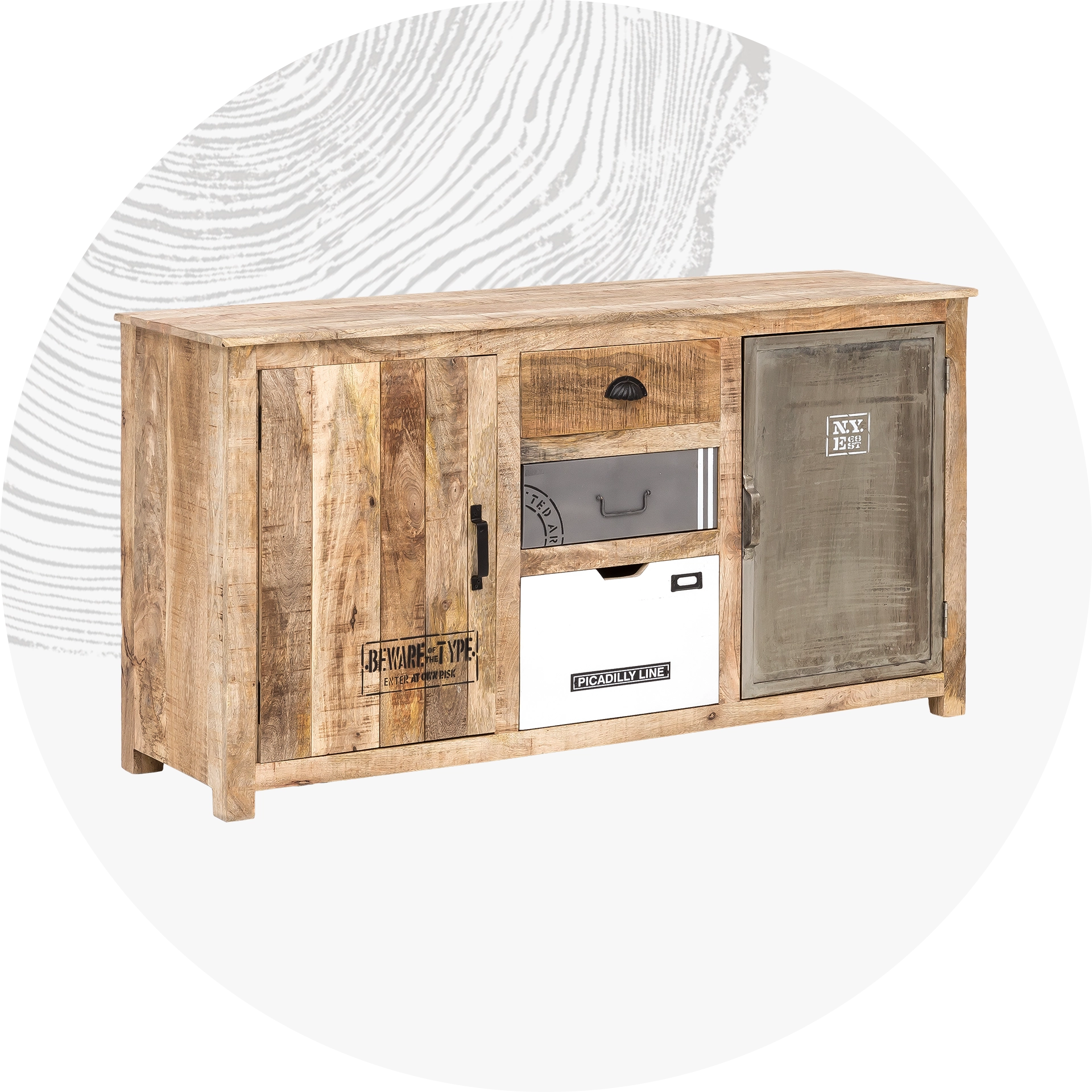 Modernes Sideboard aus Holz mit warmer Maserung, minimalistisches Wohnzimmermöbel für Aufbewahrung und Dekoration