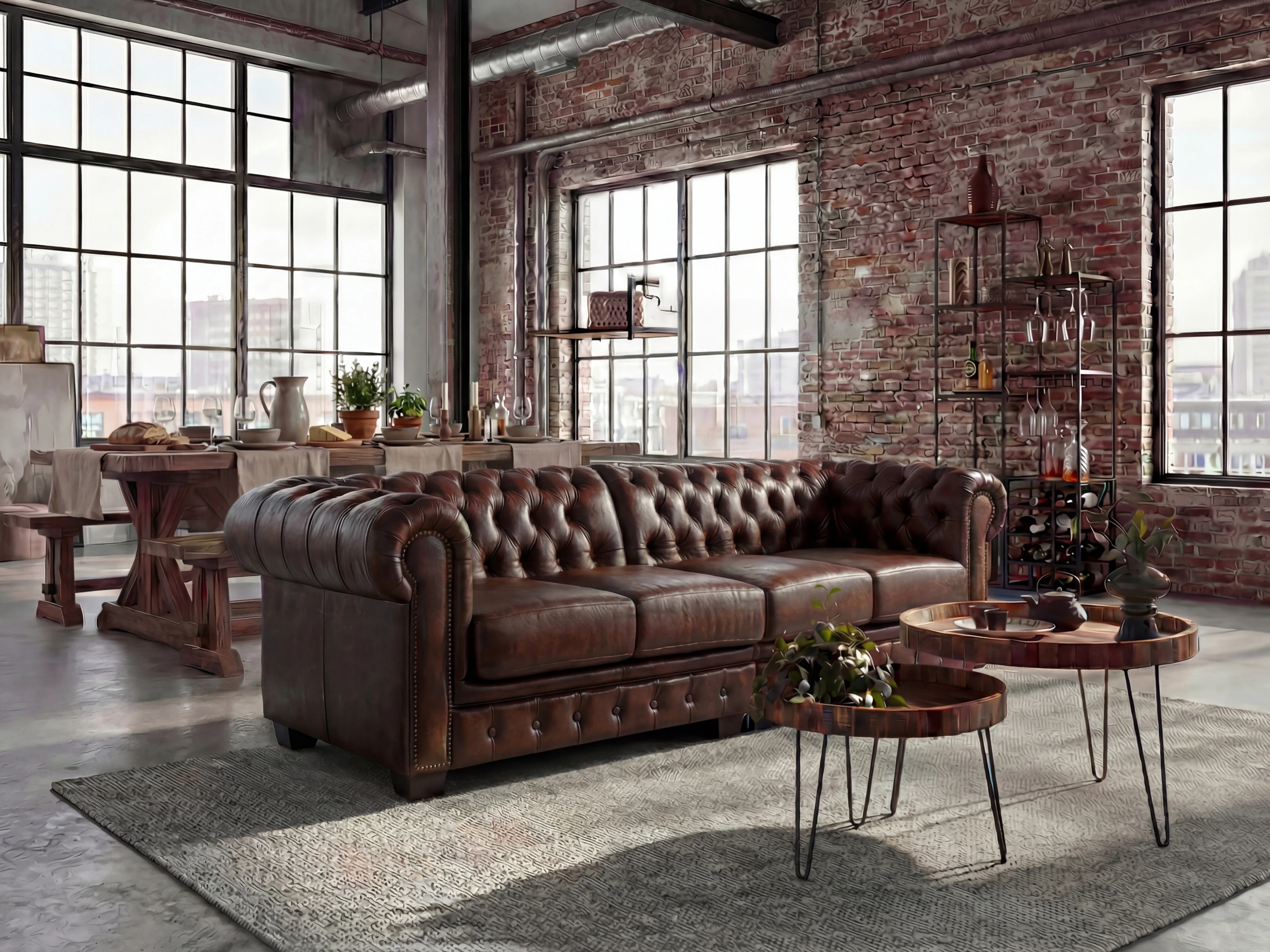 Sofa Chesterfield 4-Sitzer Echtleder braun