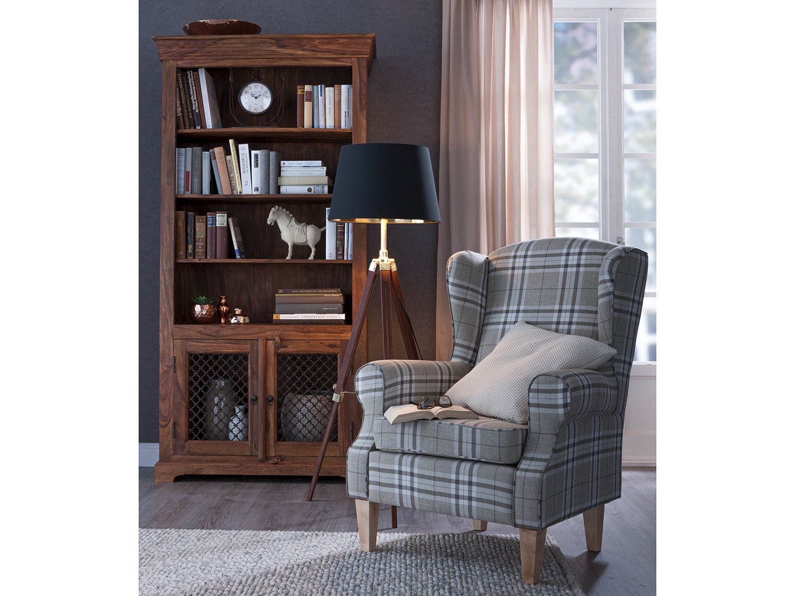 Bücherschrank Merlin mit Metalltüren Holz - Palisander 102x202x45