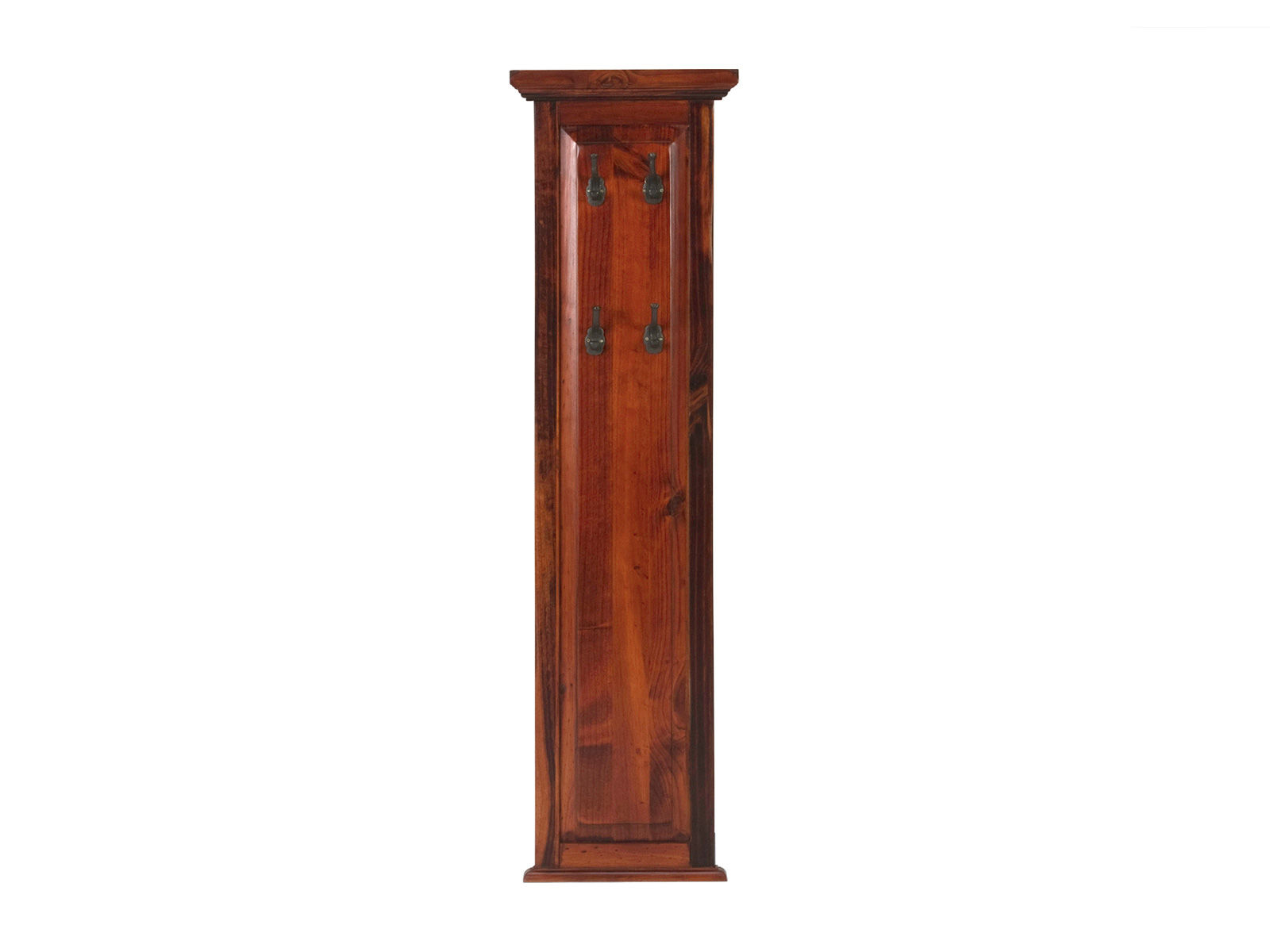 Freisteller Frontansicht: Garderobenpaneel „Catana“ aus lackierter Pinie, braun, 38×135×6 cm – Wandgarderobe mit 4 Haken
