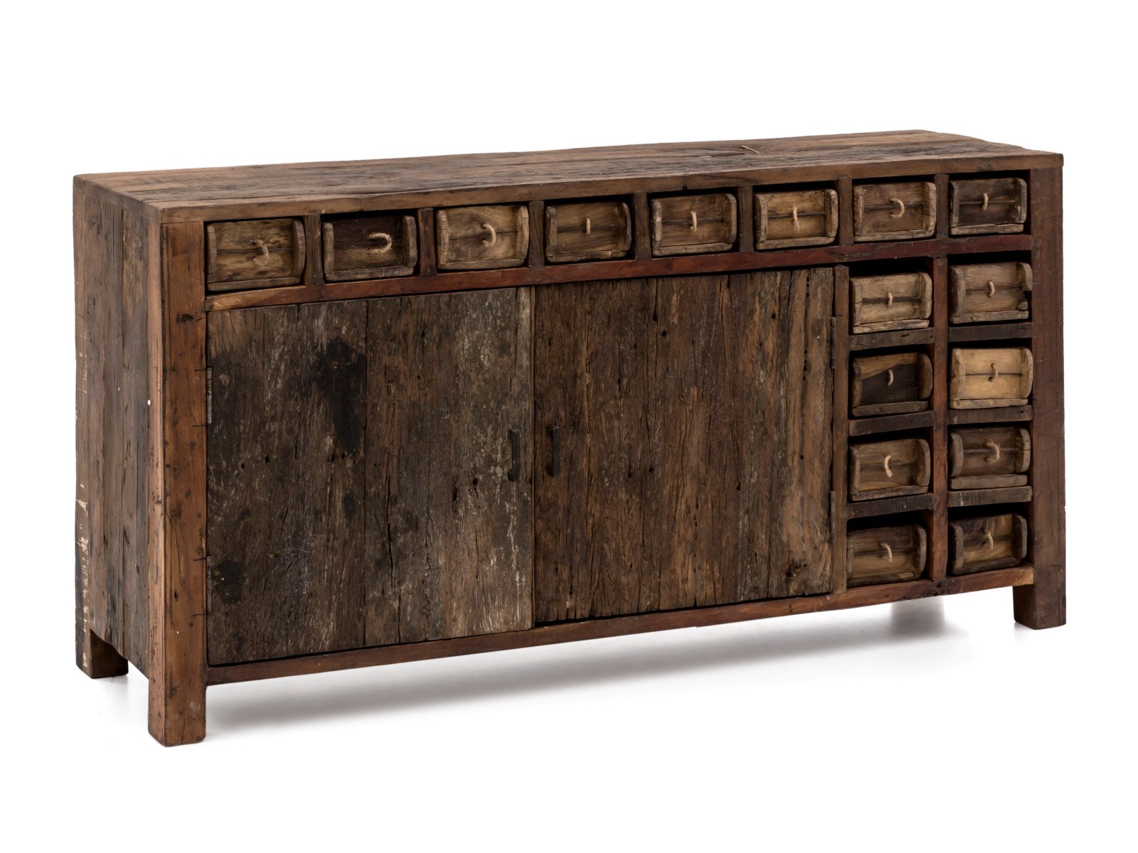 Sideboard Madurai II Holz - recyceltes Altholz 150x75x40 Schrägansicht