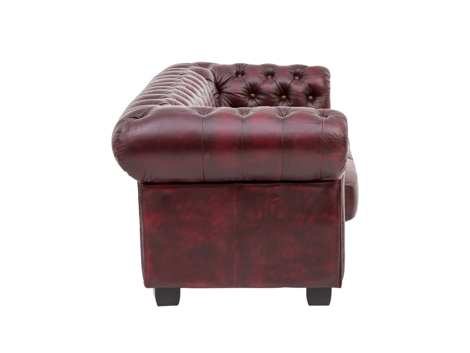 Sofa Chesterfield 3-Sitzer Echtleder rot 200x72x90 Seitenansicht