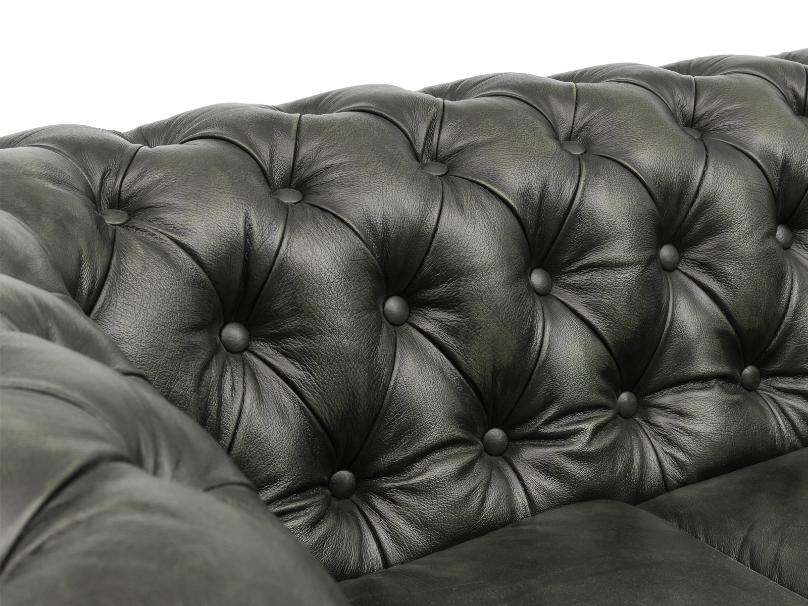 Chesterfield Sofa Garnitur antik grün Echtleder 210x72x90 Detailbild