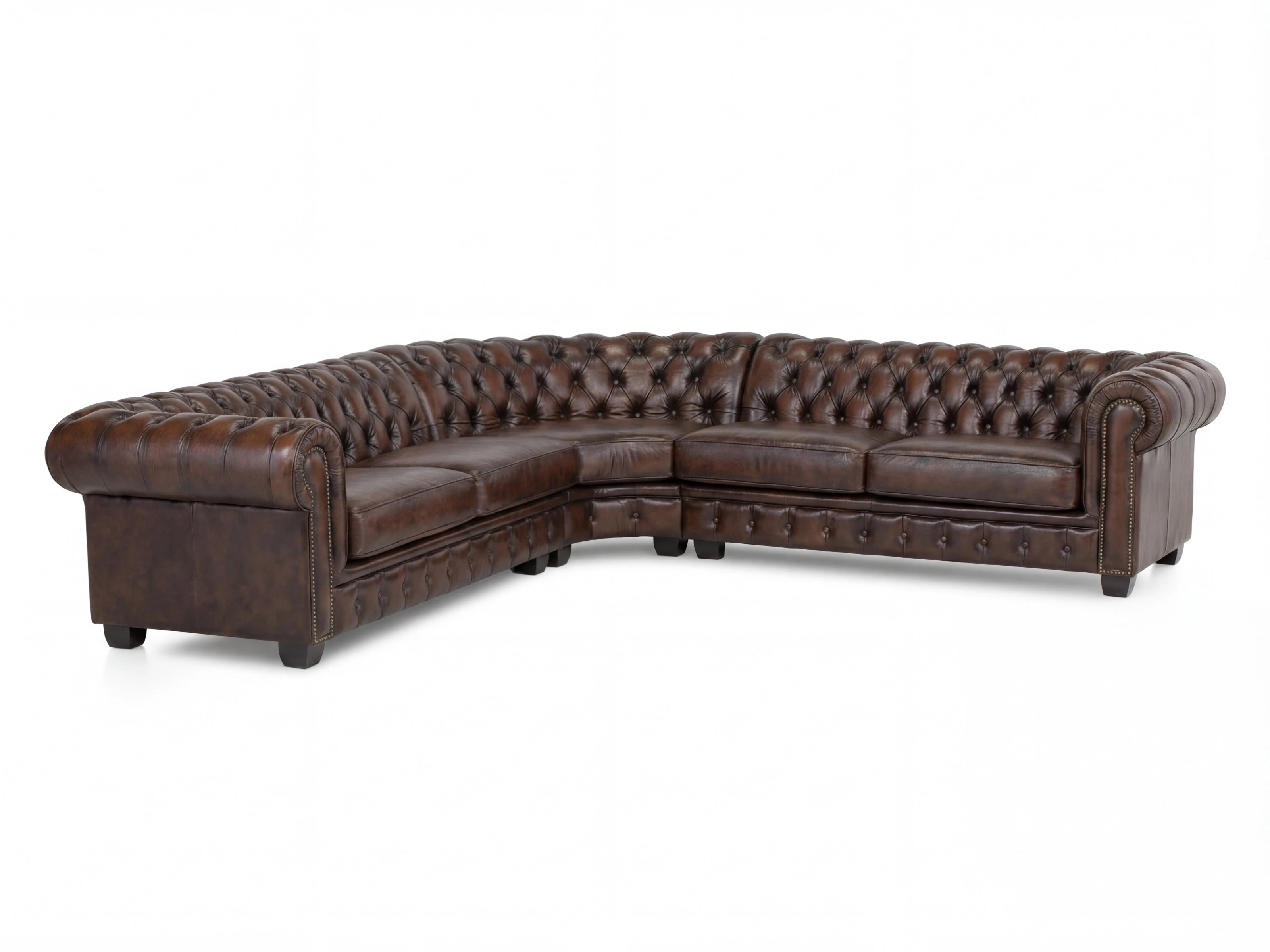 Ecksofa Chesterfield Echtleder III braun
