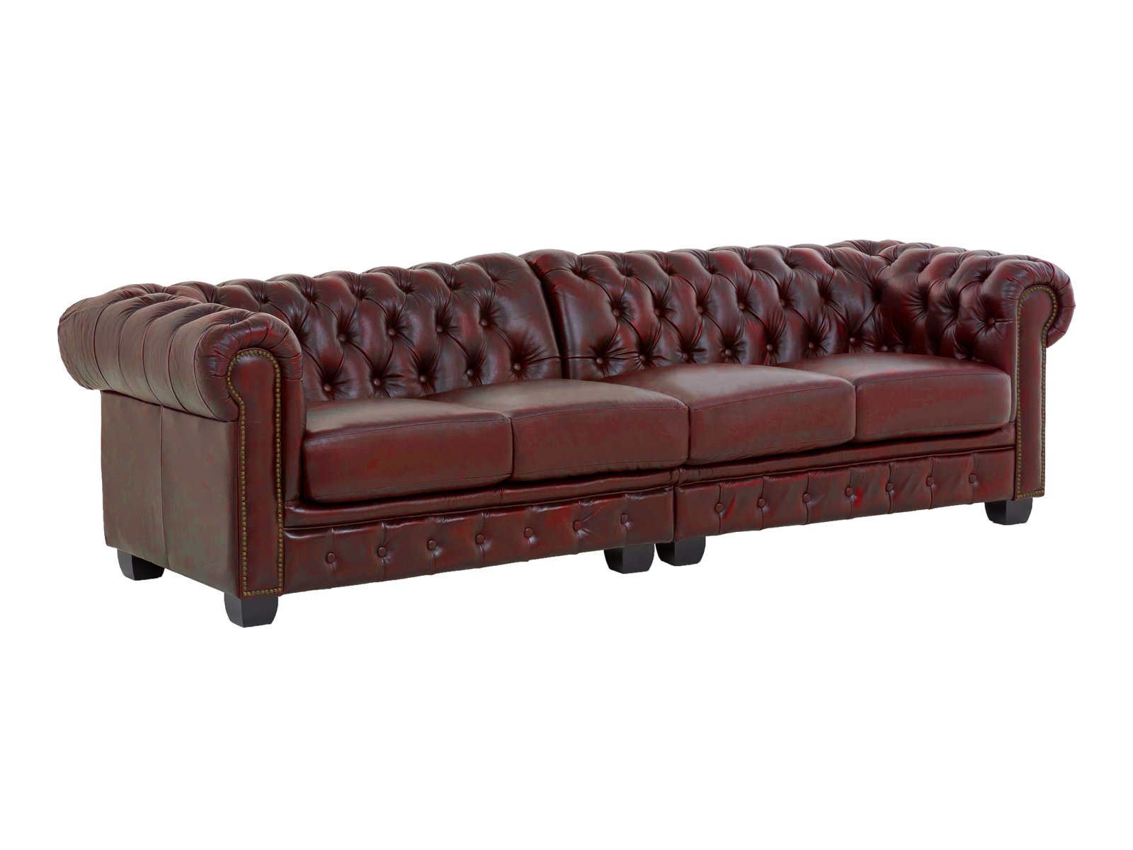 Sofa Chesterfield 4-Sitzer Echtleder rot 268x72x100 Schrägansicht