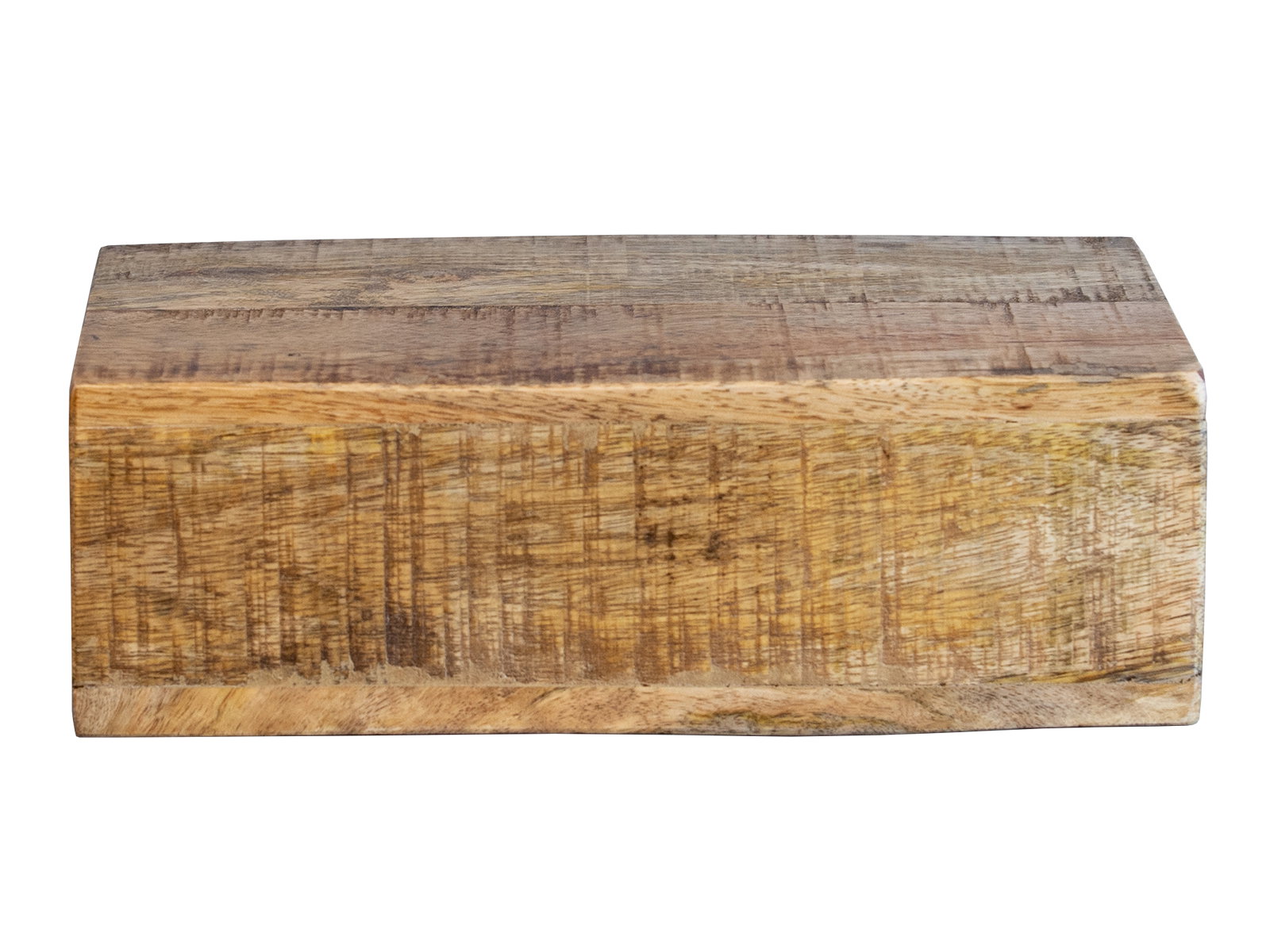 Freisteller-Frontansicht: Wandboard Geheimfach Mangoholz (35×11×22 cm), braun lackiert – Wandregal mit Geheimfach.